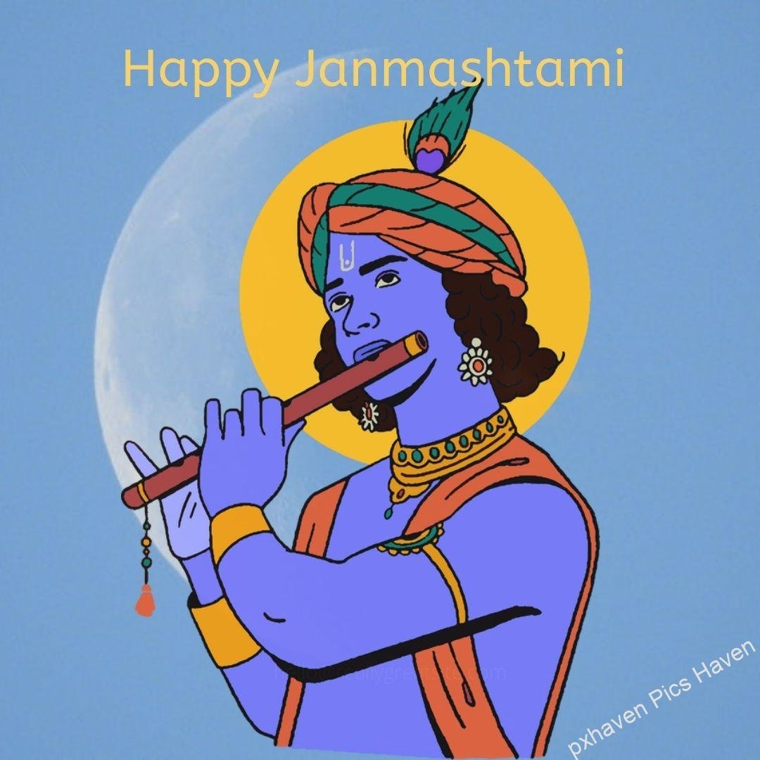 Lovely blue Krishna ready for Janmashtami with flute in hand and match with Makhan and peacock feather . Happy Janmashtami