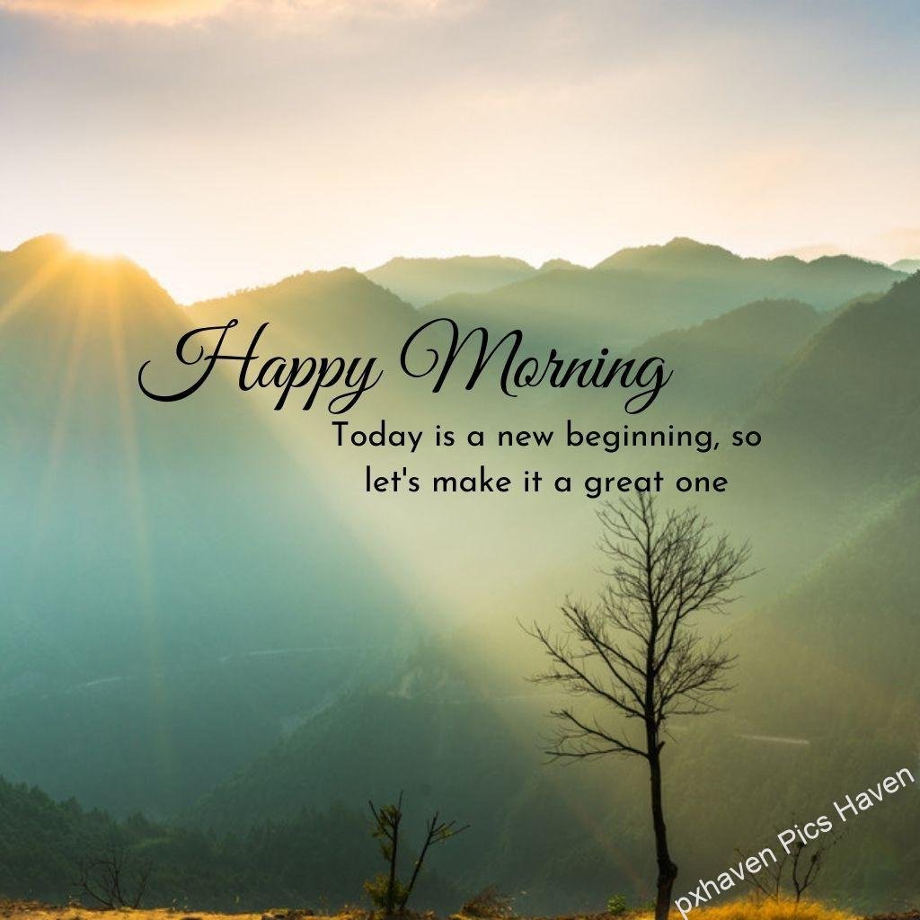 Good morning happy morning image sunrise on the mountains with fog trees and greenery