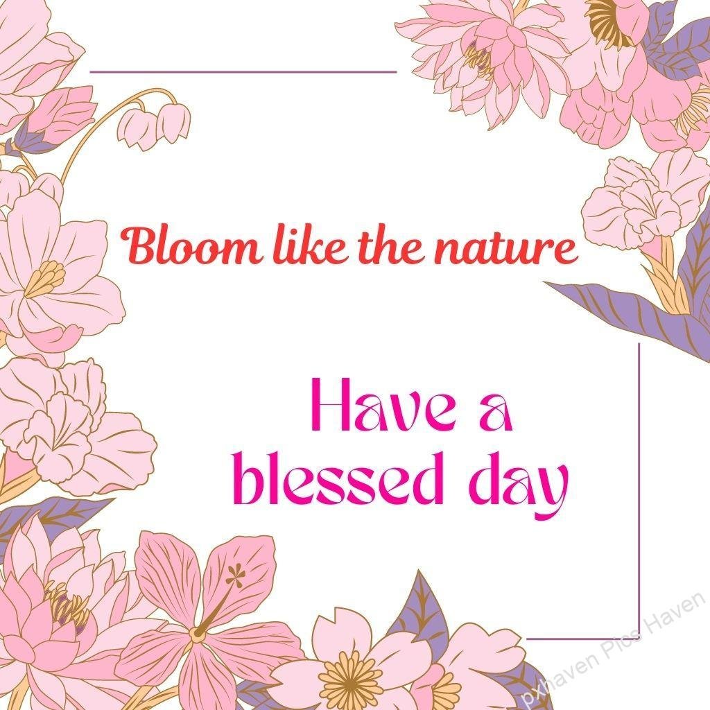Beautiful Good Morning Images and quotes.HD image free download. A good morning wish pink flowers orange flowers leaves have a blessed day quote