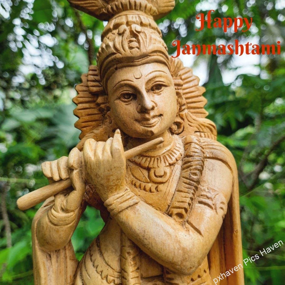 Lovely Krishna ready for Janmashtami with flute in hand and peacock feather .