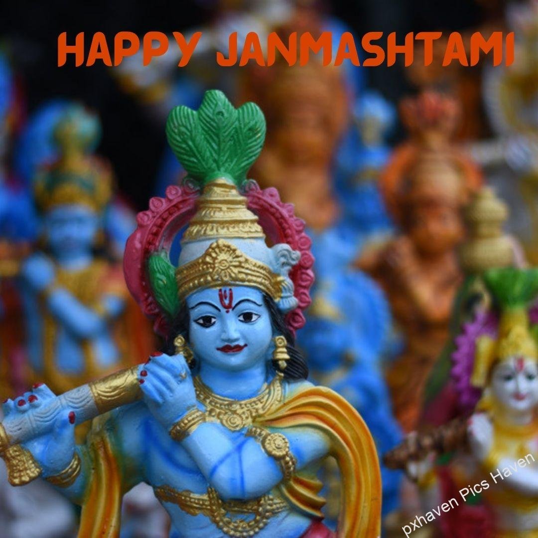 Lovely Blue Krishna ready for Janmashtami with flute in hand and peacock feather .