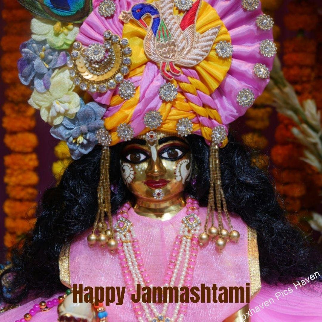 Baal gopal in pink color dress beautiful laddoo Gopal ready for Janmashtami . Happy Janmashtami.