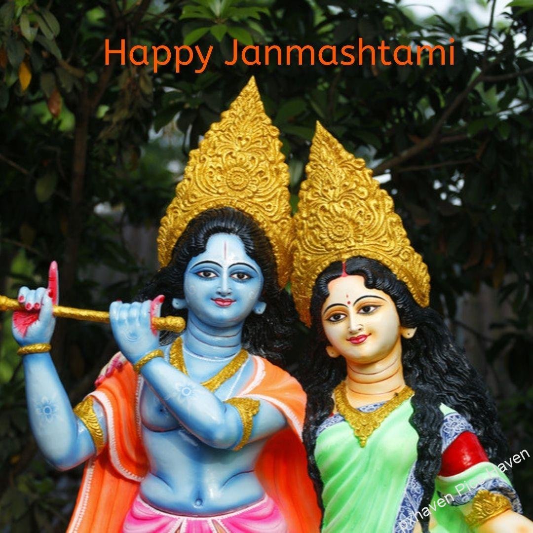 Beautiful Radha and Krishna yellow color dress and flute and peacock feather ready for Janmashtami. Happy Janmashtami.