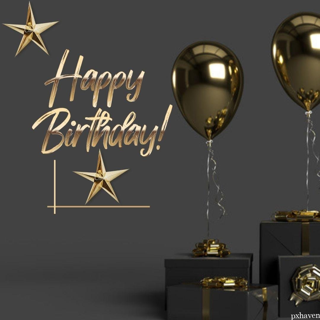 golden balloons happy birthday stars. Happy birthday wishes.