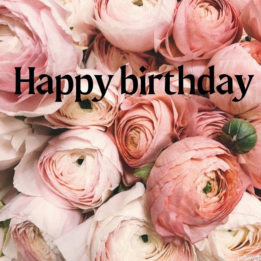 Beautiful pink and orange roses and rose buds wishes you happy birthday.