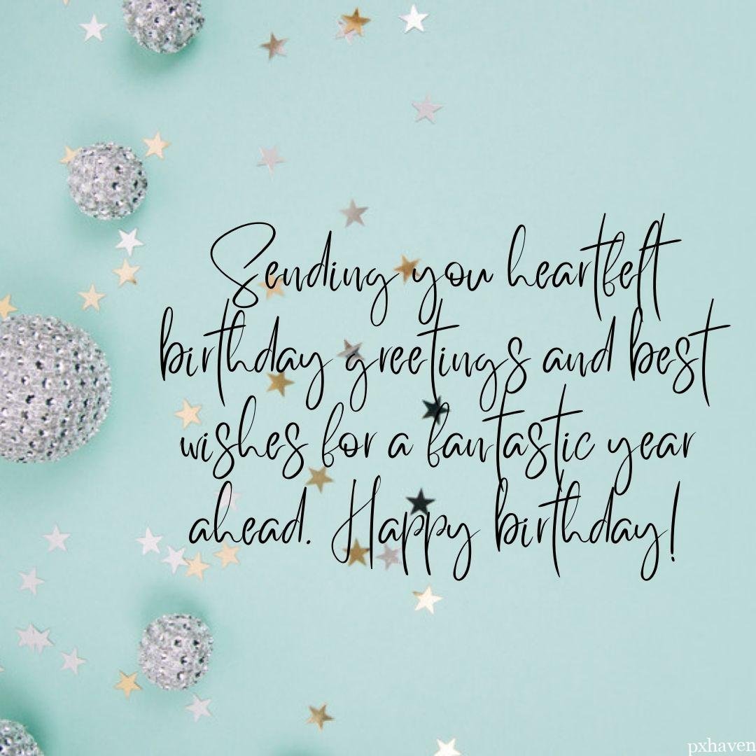Silver stars and pearls. Happy Birthday wishes. Sending you heartfelt birthday greetings and best wishes for a fantastic year ahead, Happy birthday.