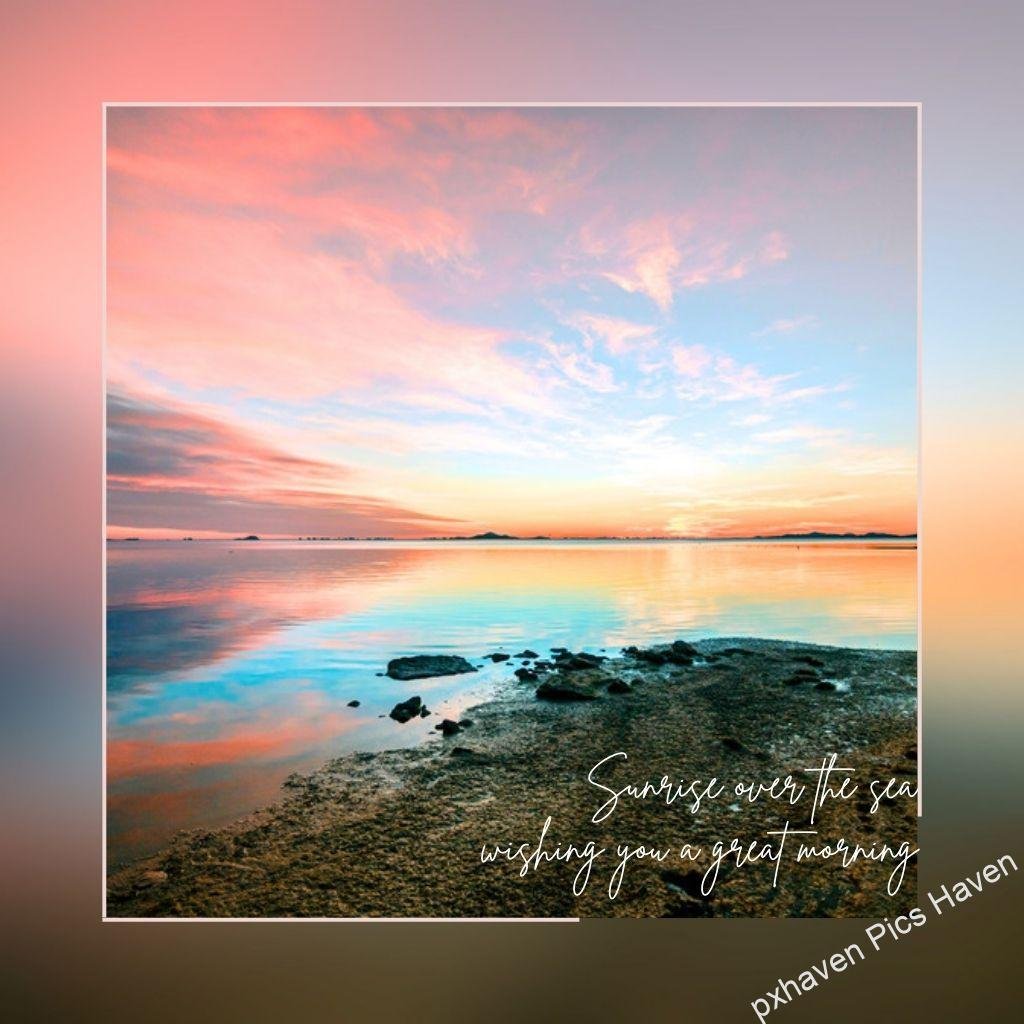 Beautiful Good Morning Images and quotes.HD image free download. Blue and red colour lake, river or sea with sunrise red blue sky
