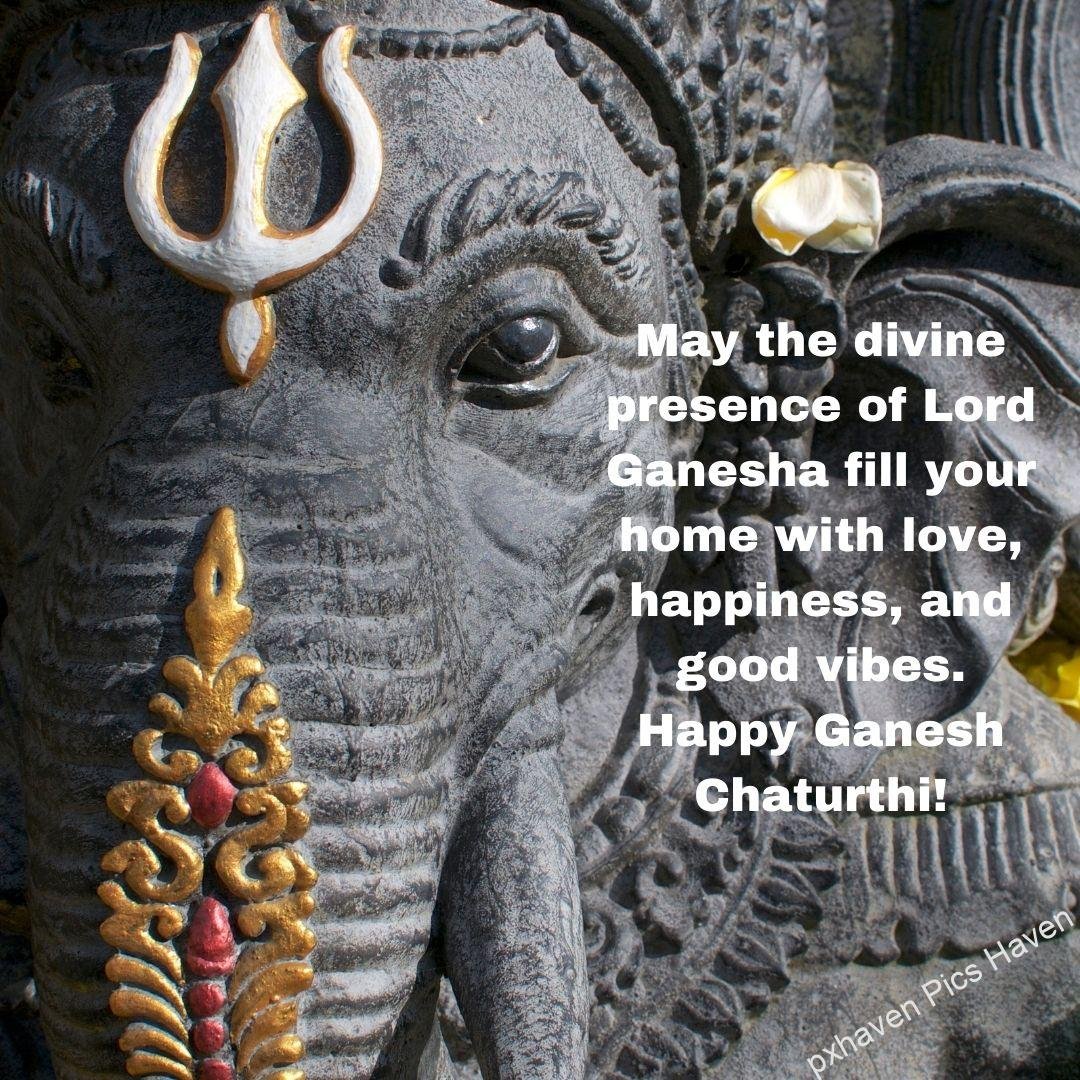 The stone carved Ganpati Lord Ganesh Looking and giving blessings. May the divine presence of Lord Ganesha fill your home with love, happiness, and good vibes. Happy Ganesh Chaturthi! free download. Happy Ganesh Chaturthi wishes. quotes.