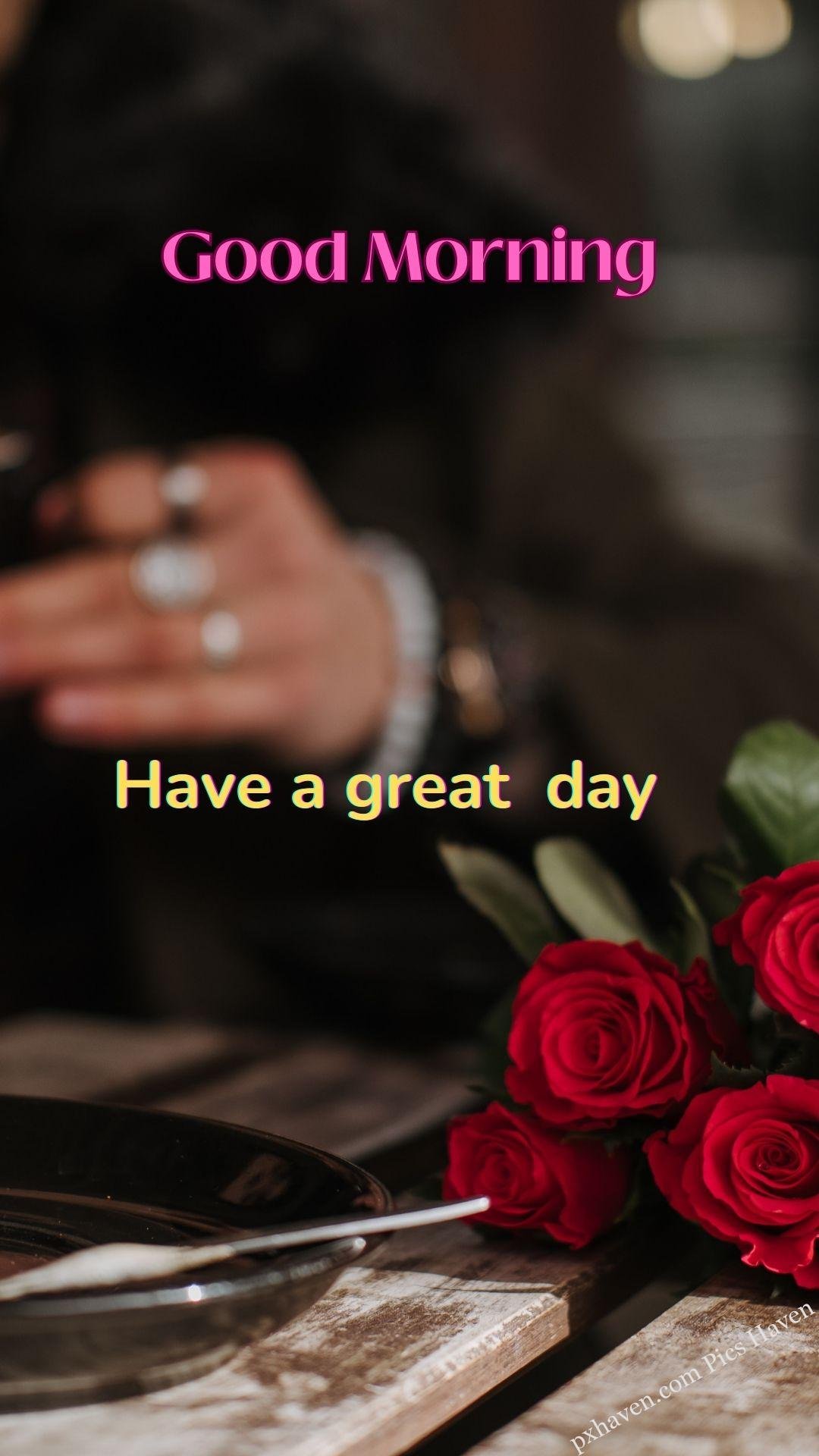 red flowers rose wishes. Good morning wishes. good morning have a great day. Free download. HD image.