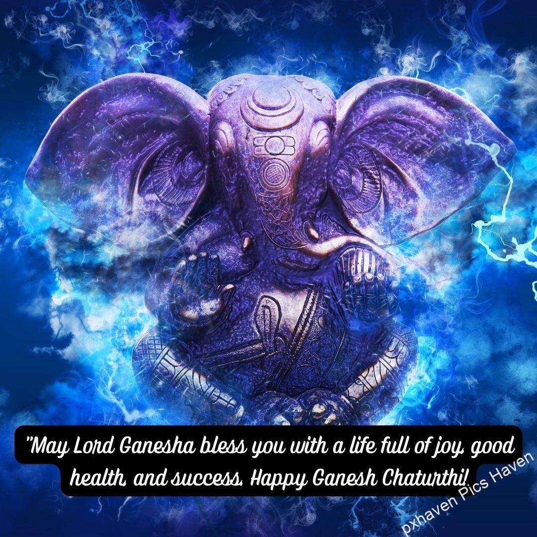 "May Lord Ganesha bless you with a life full of joy, good health, and success. Happy Ganesh Chaturthi! free download. HD image. Happy Ganesh Chaturthi wishes. quotes.