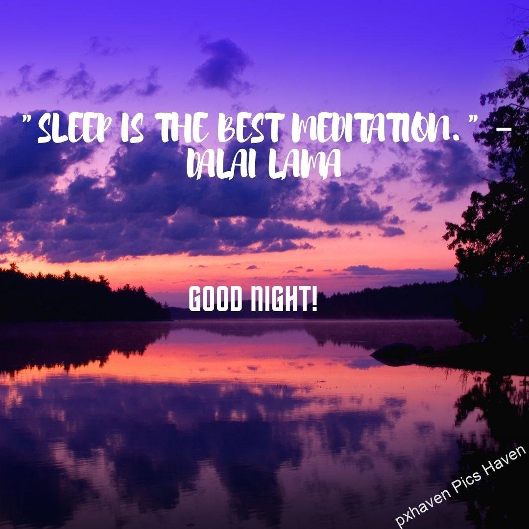 A beautiful good night image with water, river or lake and plants and trees "Sleep is the best meditation." – Dalai Lama. Good night. Free download