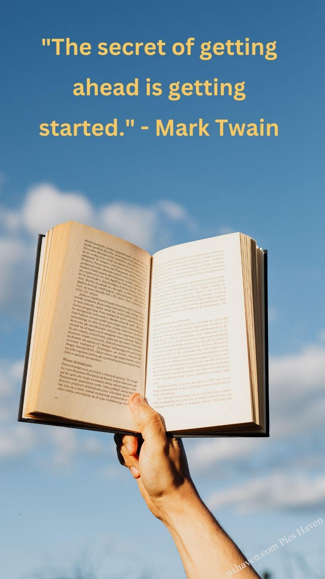 "The secret of getting ahead is getting started." - Mark Twain. Whatsapp status. Motivation quotes. HD image. Free download.