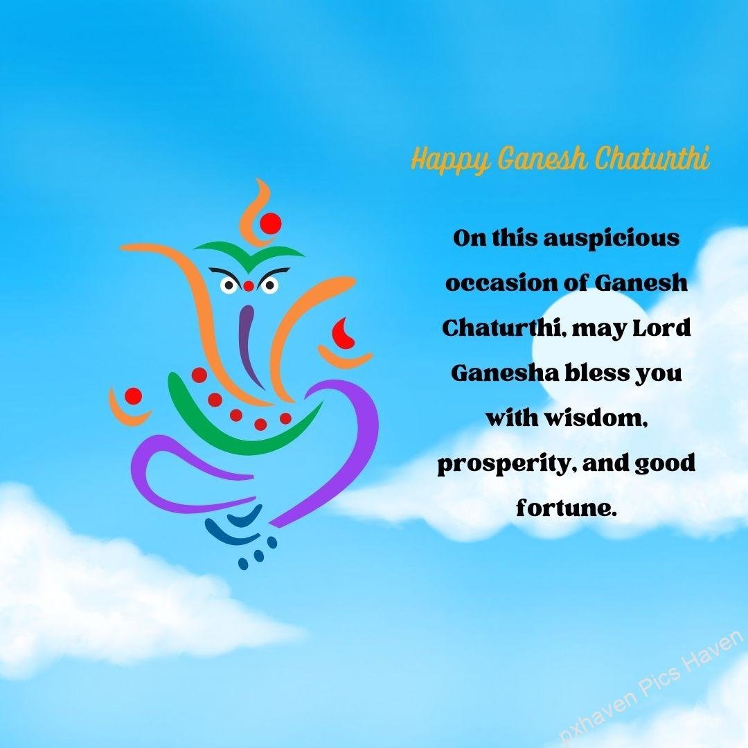 On this auspicious occasion of Ganesh Chaturthi, may Lord Ganesha bless you with wisdom, prosperity, and good fortune. Happy Ganesh Chaturthi. HD image wallpaper. free download. Happy Ganesh Chaturthi wishes.