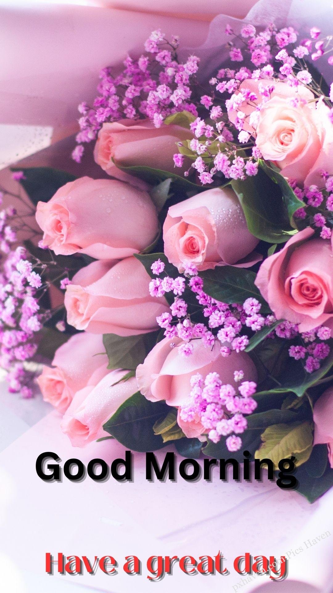 pink flowers rose bouquet wishes. Good morning wishes. good morning Have a great day . Free download. HD image.
