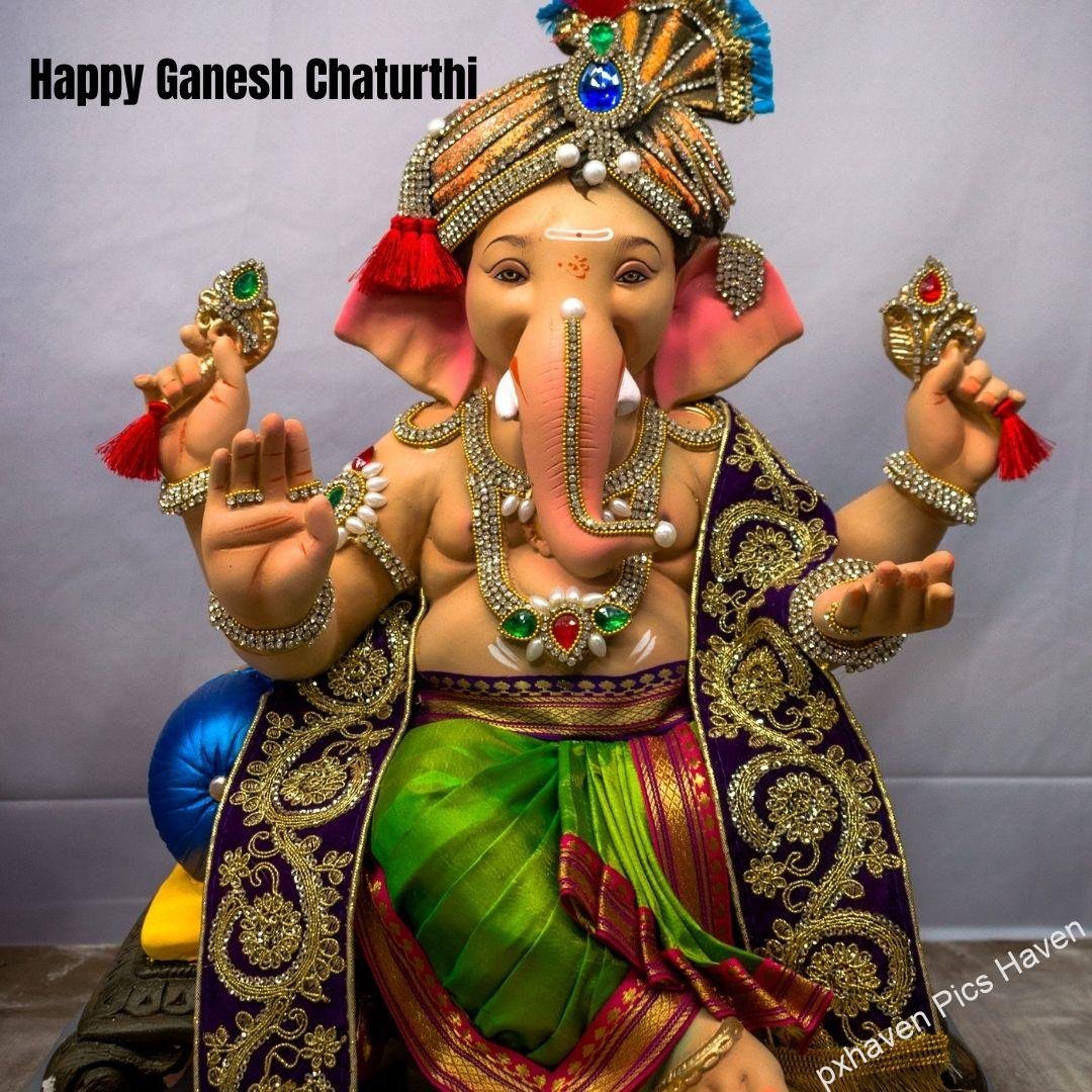 May Lord Ganesha bless you with creativity, wisdom, and prosperity in all your endeavors. Happy Ganesh Chaturthi! A beautiful Ganesh Idol giving blessings. free download. HD image. Happy Ganesh Chaturthi wishes. quotes.