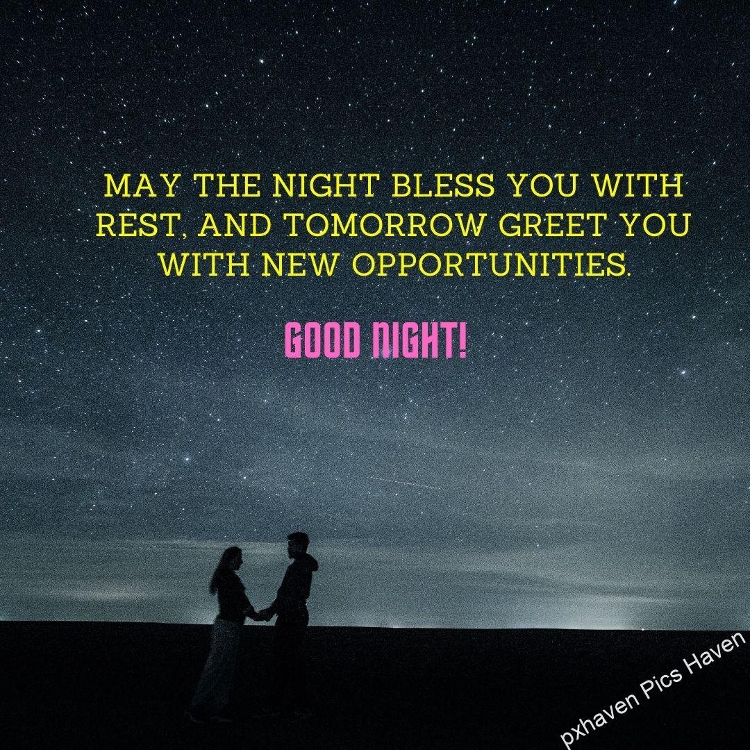 Dark starry night a Gil and boy standing by holding hands. May the night bless you with rest, and tomorrow greet you with new opportunities. Good night. Free download.