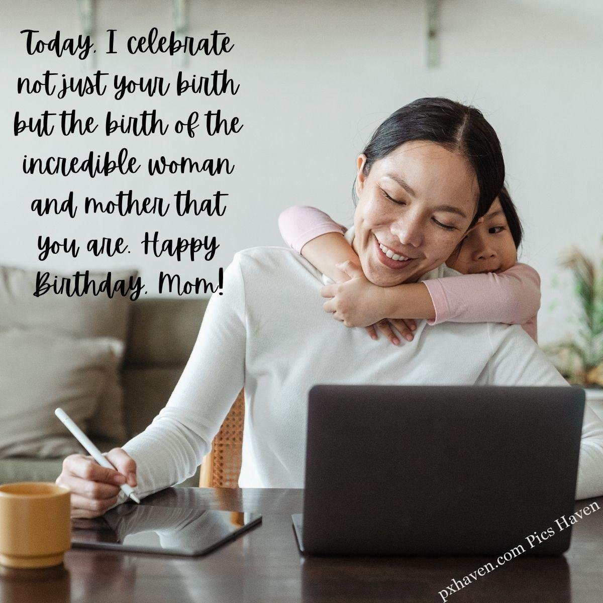 Happy Birthday Wishes and quotes for Mother from her daughter. Mother and daughter playing together. Daughter hugging mother from back. Free download. HD images. WhatsApp status for mother birthday.