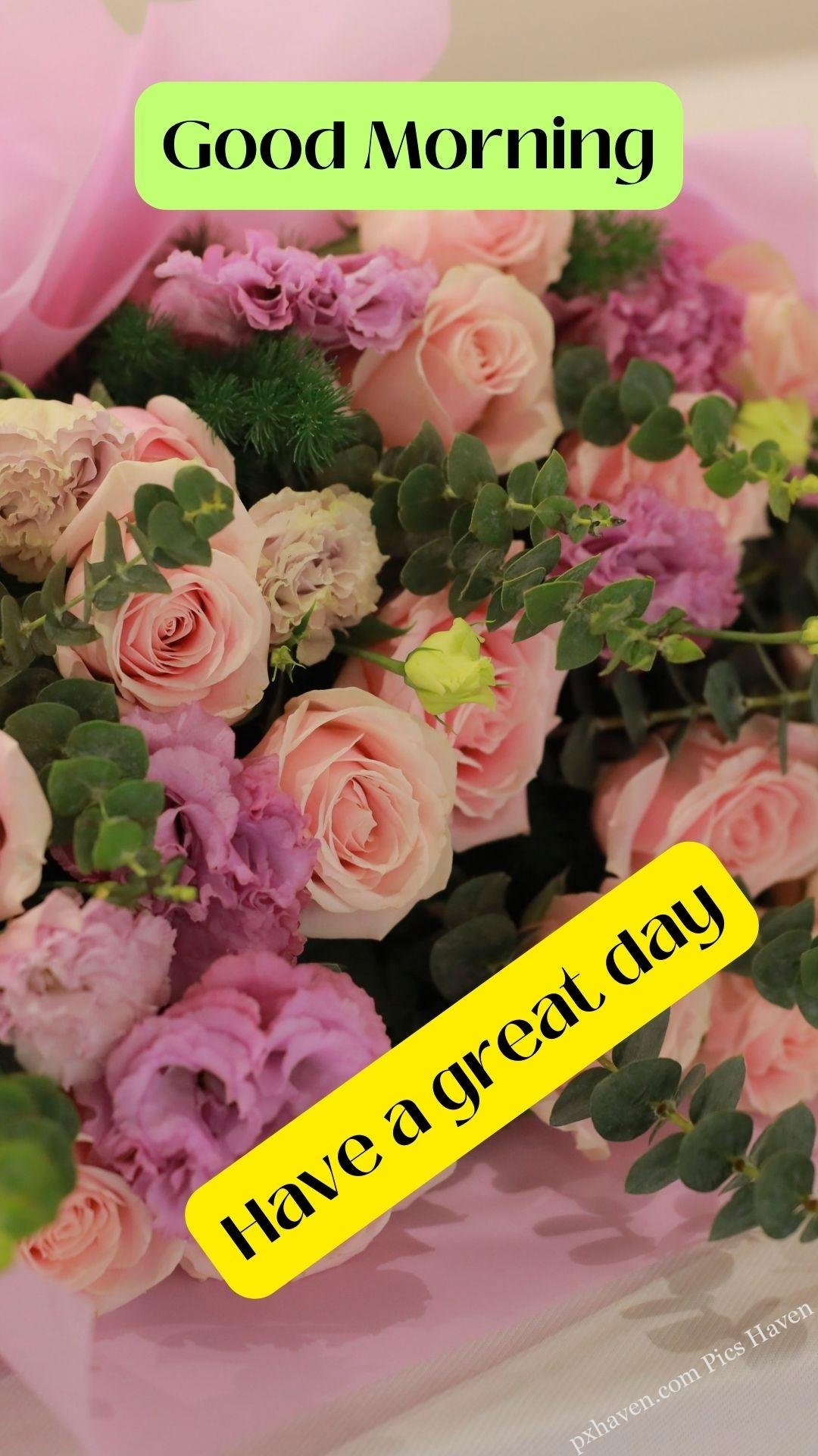 pink flowers rose bouquet wishes. Good morning wishes. good morning Have a great day . Free download. HD image.