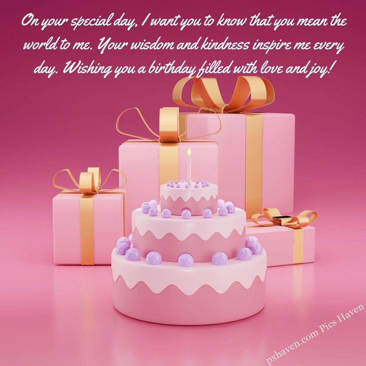 Happy Birthday Wishes and quotes for Mother from her daughter. gifts and cake On your special day, I want you to know that you mean the world to me. Your wisdom and kindness inspire me every day. Wishing you a birthday filled with love and joy! Free download. WhatsApp status. Mother's birthday. birthday wishes.