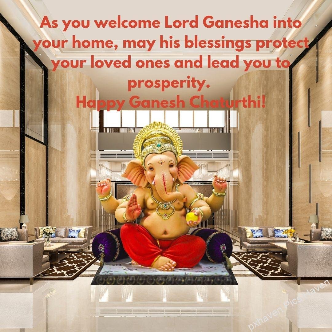 As you welcome Lord Ganesha into your home, may his blessings protect your loved ones and lead you to prosperity. Happy Ganesh Chaturthi! Ganesh Ganpati HD image of Sri Ganesh. HD wallpaper. free download. Happy Ganesh Chaturthi wishes. quotes.