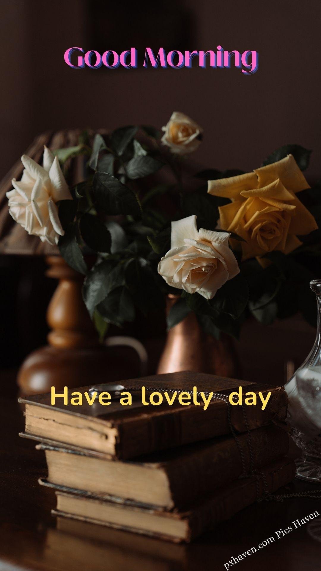 pink and yellow flowers rose wishes. Good morning wishes. good morning have a lovely day. Free download. HD image.