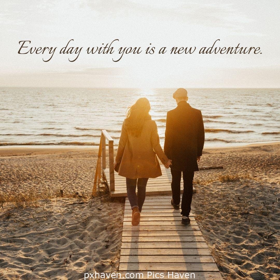 Every day with yours a new adventure. A boy and girl, standing together walking, smiling, and talking near the sea. Love Quotes and Images for Couples. HD images. Free download.