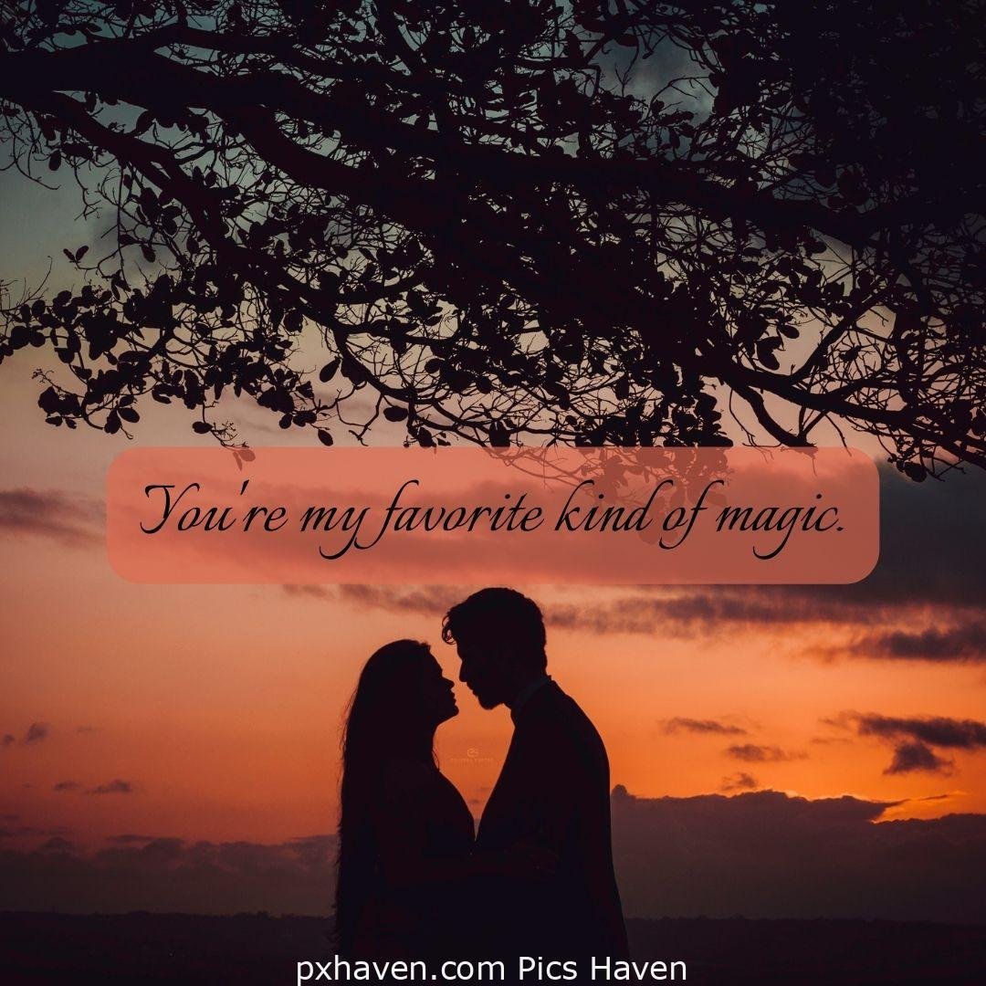 You are my favourite kind of magic. A boy and girl, looking and kissing each other early morning by the sea. Love Quotes and Images for Couples. HD images. Free download.