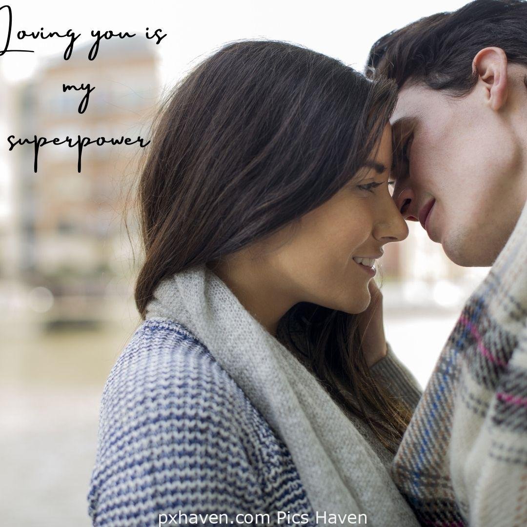 Loving you is my superpower. A boy and girl, looking and kissing each other early morning by the sea. Love Quotes and Images for Couples. HD images. Free download.