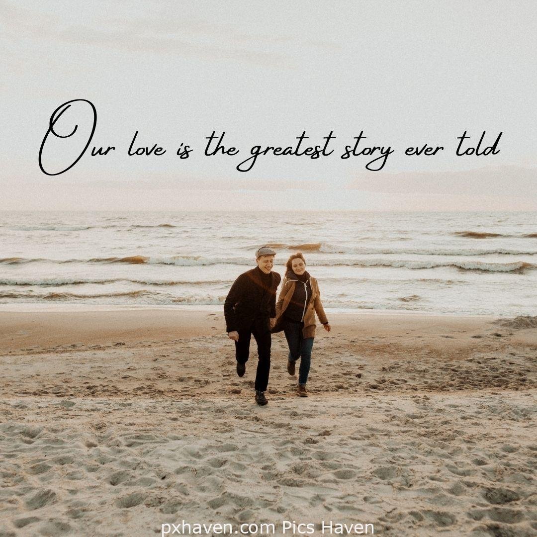 Our love is the greatest story ever told. A boy and girl, playing with each by the sea. Love Quotes and Images for Couples. HD images. Free download.