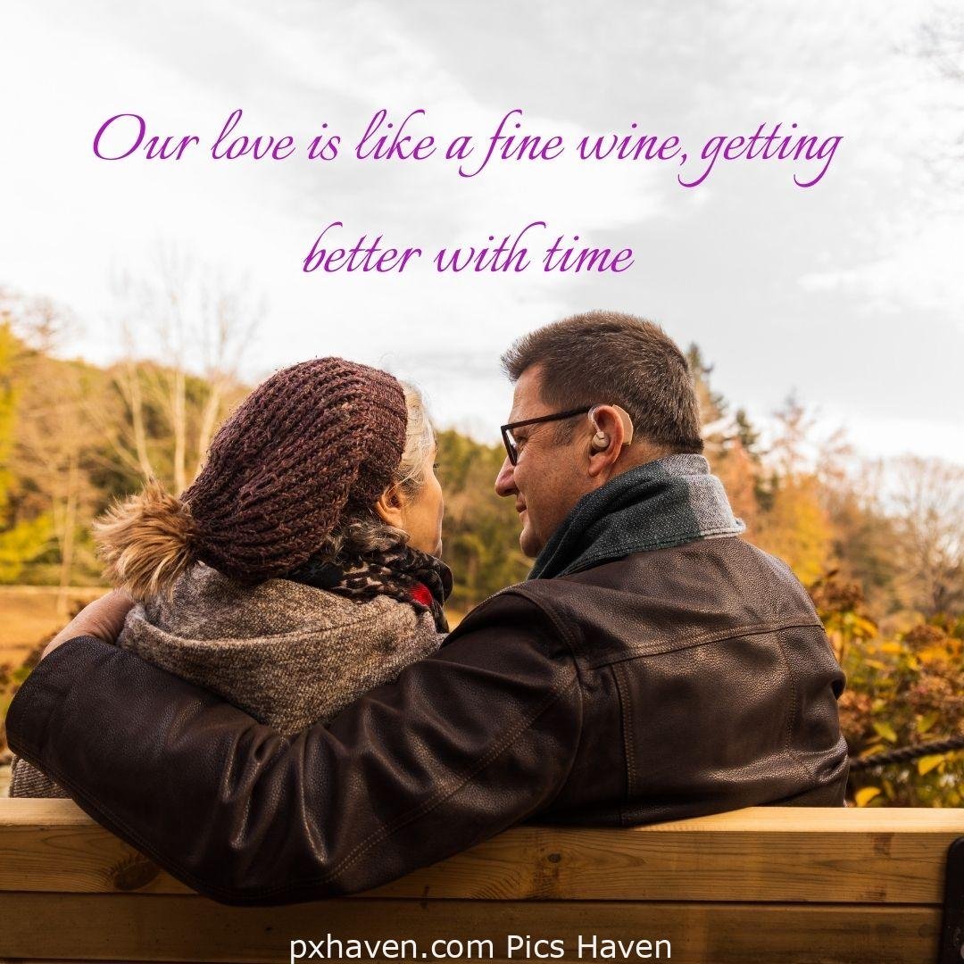 Our love is like a fine wine, getting better with time. A man and woman, sitting together and talking hand in hand. Love Quotes and Images for Couples. HD images. Free download.