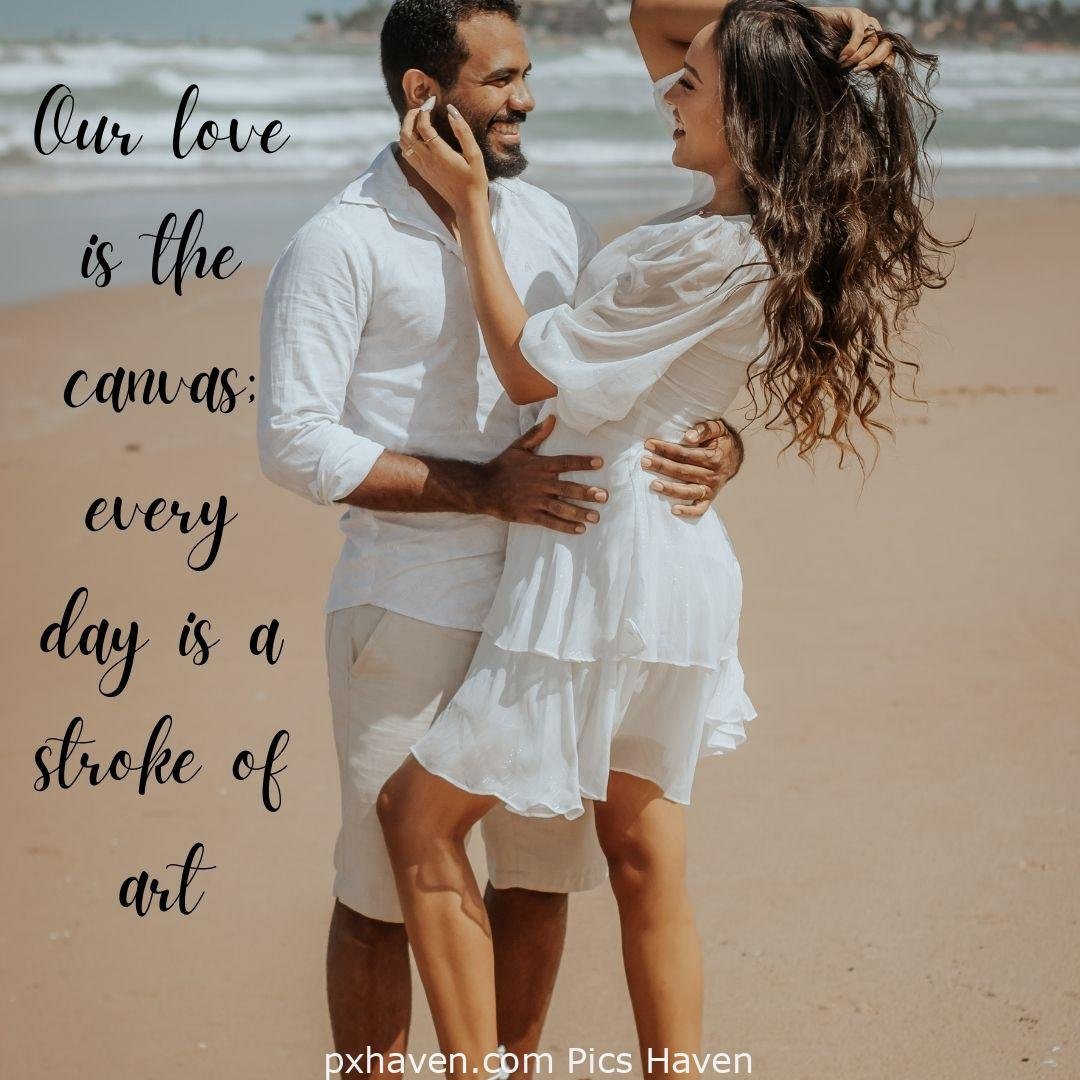 Our love is the canvas every day is a stroke of art. A boy and girl hugging and smiling hand in hand. Love Quotes and Images for Couples. HD images. Free download.