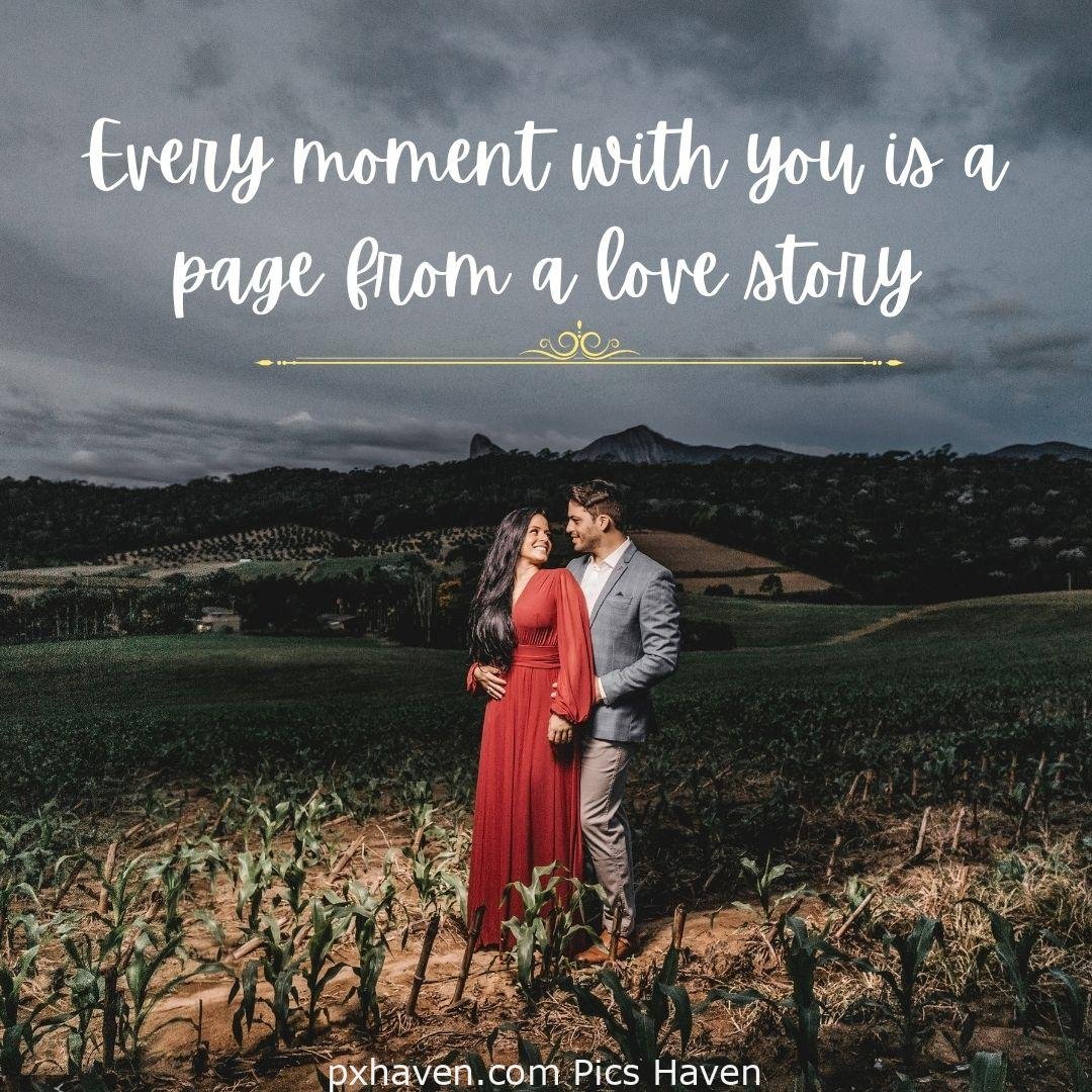 Every moment with you is a pie from a love story. a man and woman walking hand in hand in greenery. Love Quotes and Images for Couples. HD images. Free download.