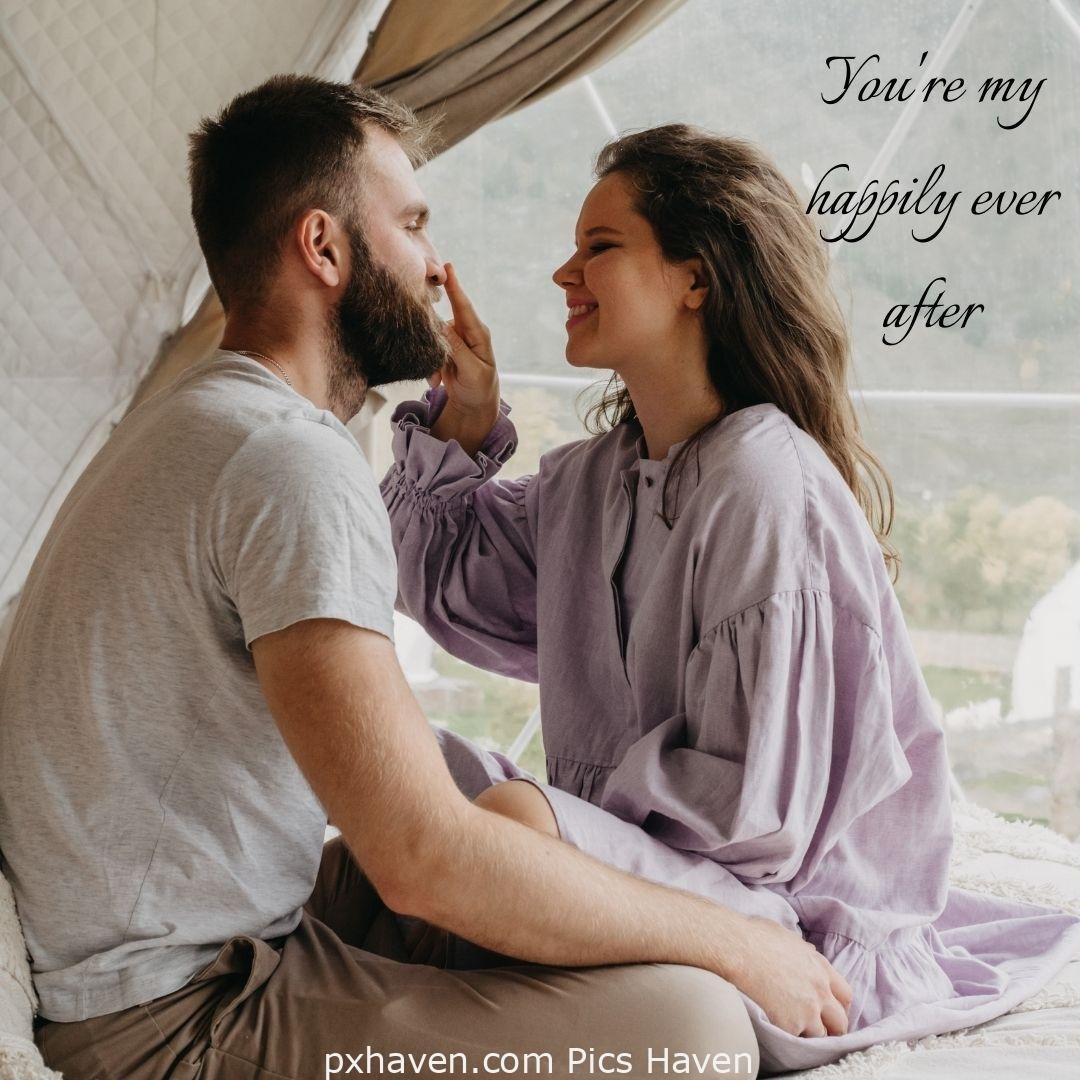 You're my happily ever after. A girl and boy playing together in the room and place. Love Quotes and Images for Couples. HD images. Free download.