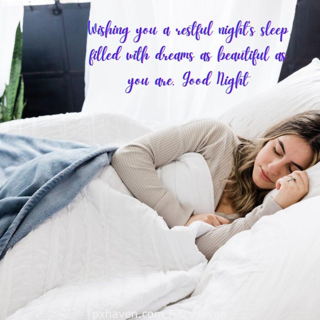 A woman sleeping comfortably on her bed. HD images. Free download. Good Night WhatsApp images.