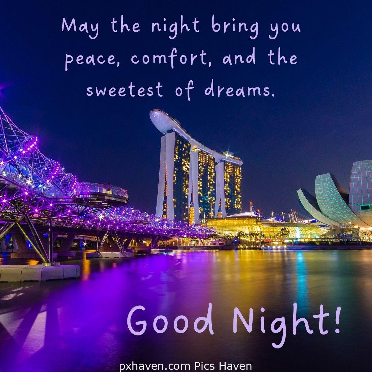 May the night bring you peace, comfort, and the sweetest of dreams. A night view with decoration and lighting. HD image. Free download.