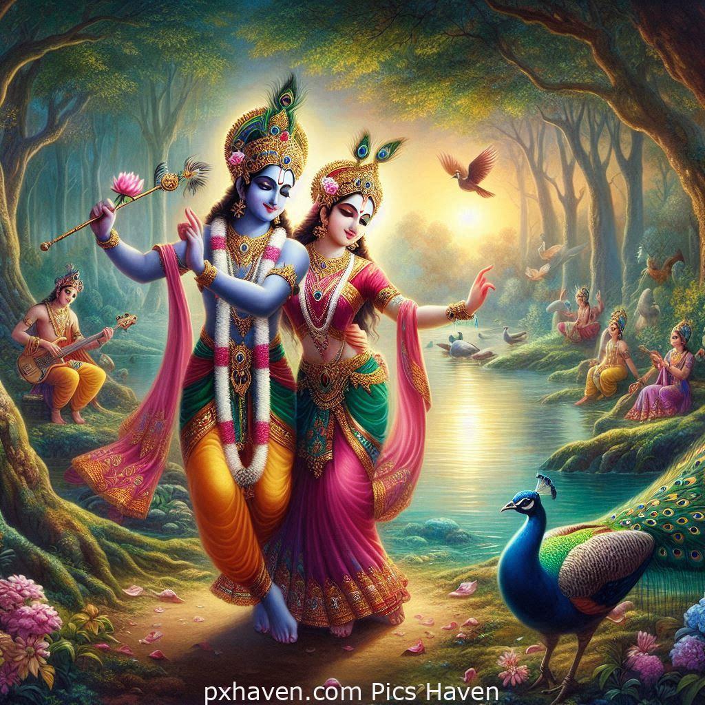 Lord Krishna and Radha dancing beautifully. Full HD images. Free download.