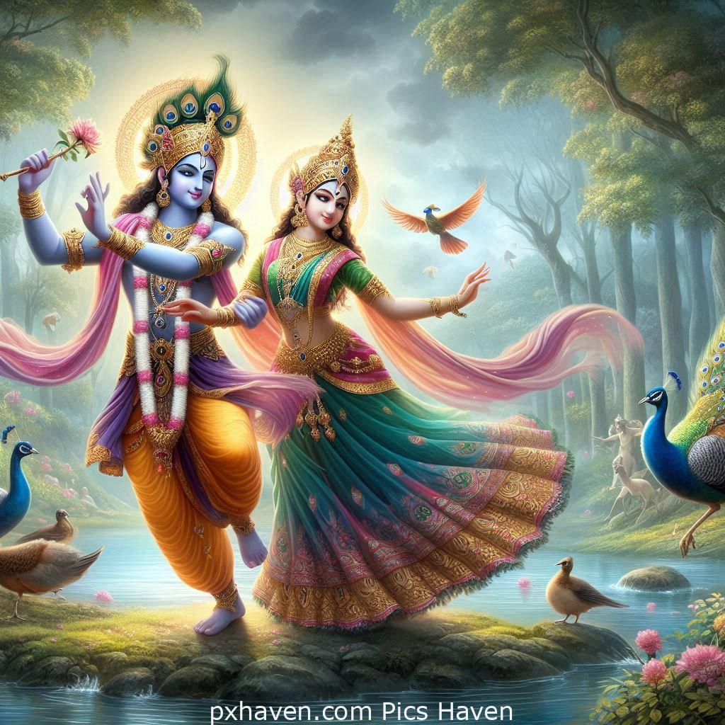 Lord Krishna and Radha dancing beautifully. Full HD images. Free download.