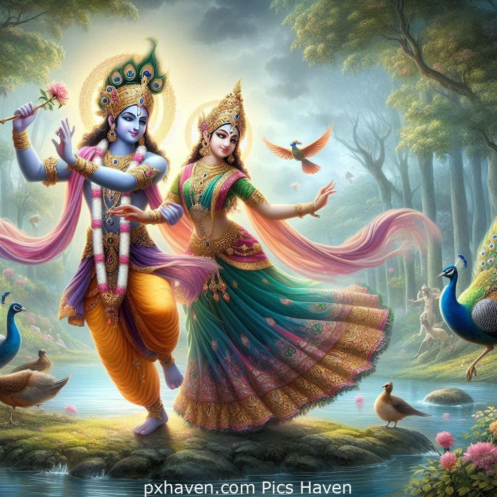 Lord Krishna and Radha dancing beautifully. Full HD images. Free download.