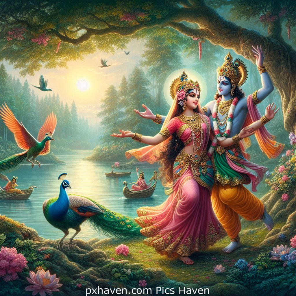 Lord Krishna and Radha dancing beautifully. Full HD images. Free download.