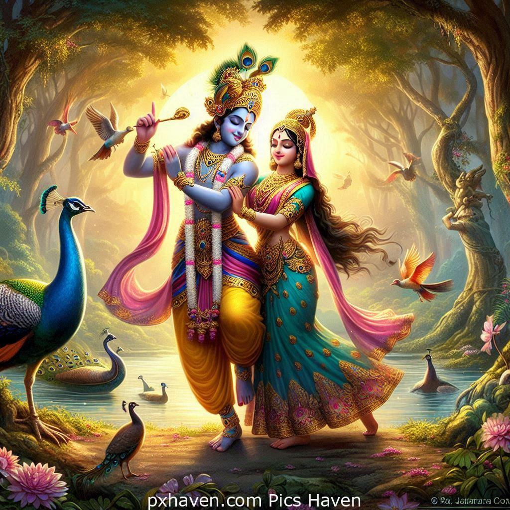 Lord Krishna and Radha dancing beautifully. Full HD images. Free download.