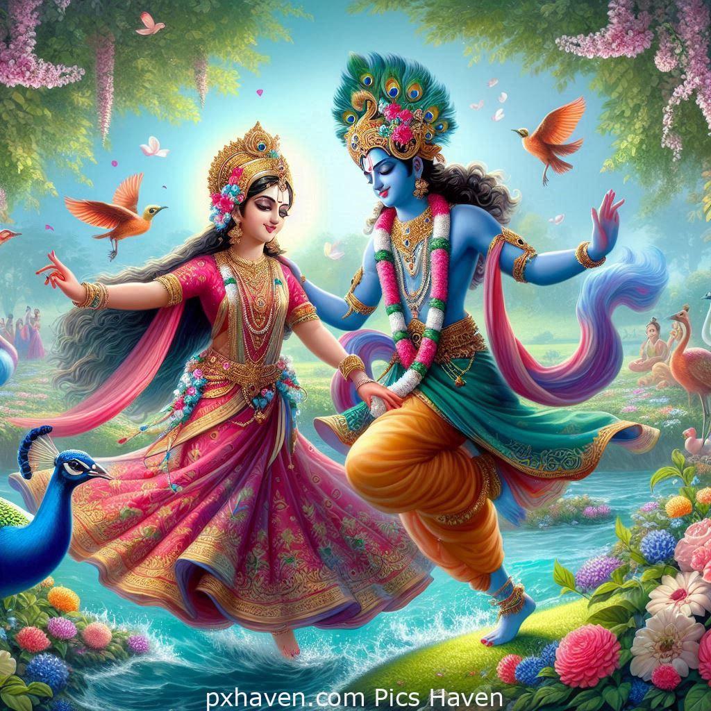 Lord Krishna and Radha dancing beautifully. Full HD images. Free download.