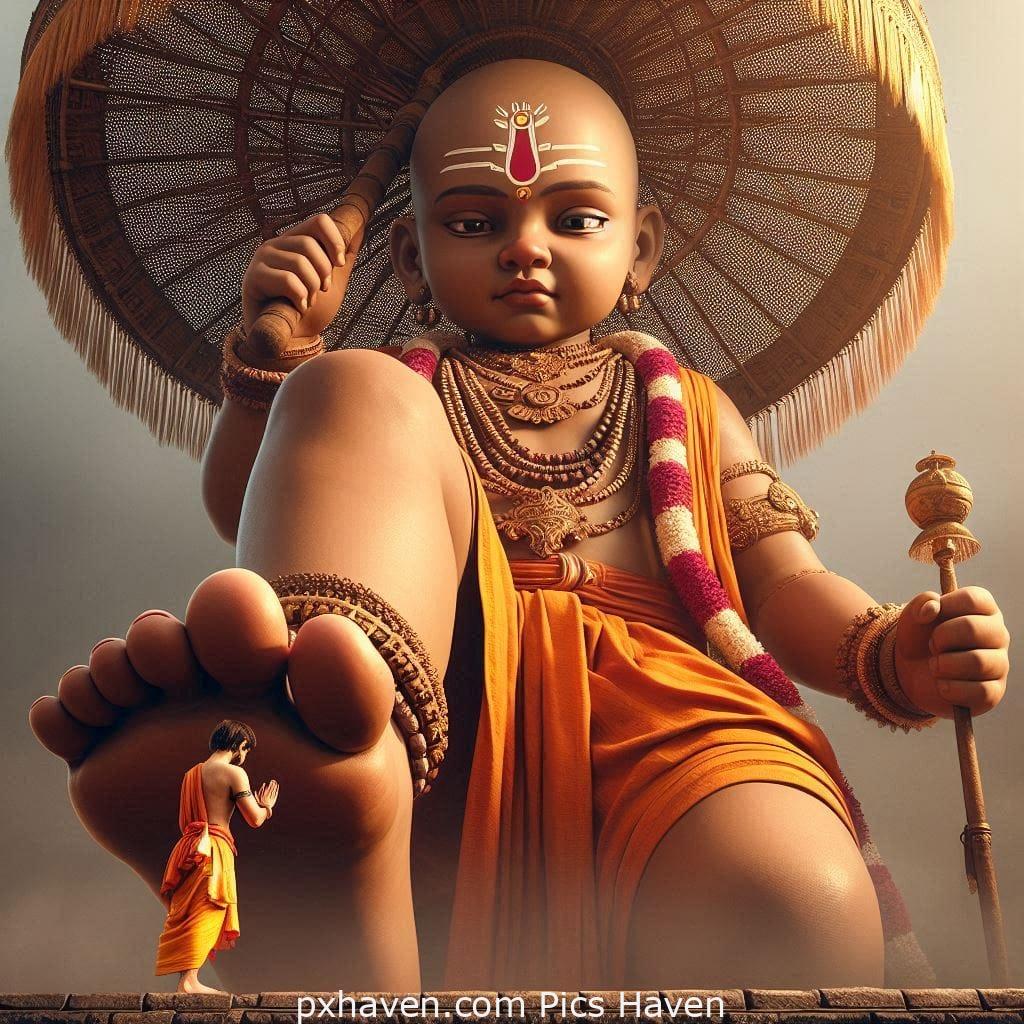 Vaman Krishna Keeping his foot on King Bali's head. Full HD. Free download.