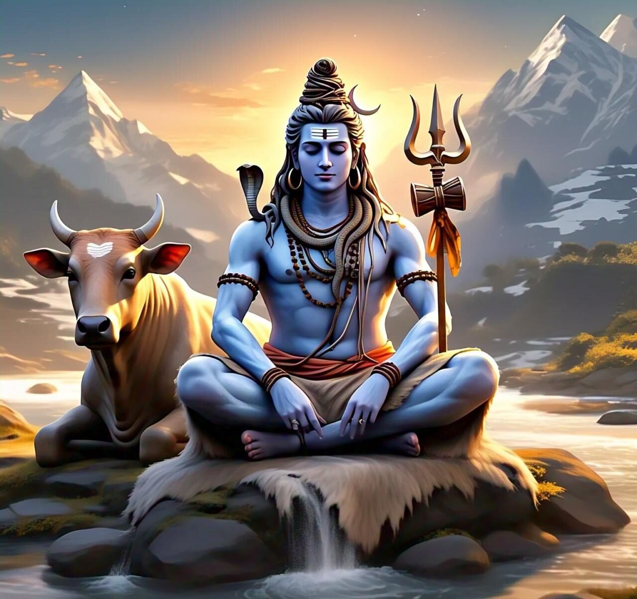 A calm image of Lord Shiva Lingam Images meditating with Nandi. Full HD image. Free Download. Shivratri.