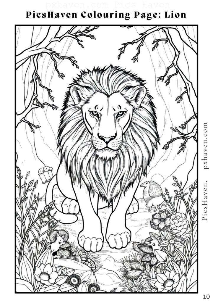 Lion coloring page for children to color and enjoy. Full HD. Drawing and colouring. Free download and print.