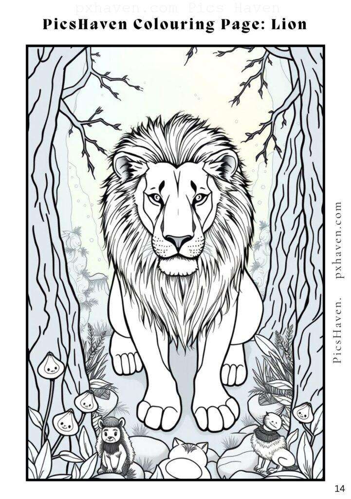 Lion coloring page for children to color and enjoy. Full HD. Drawing and colouring. Free download and print.