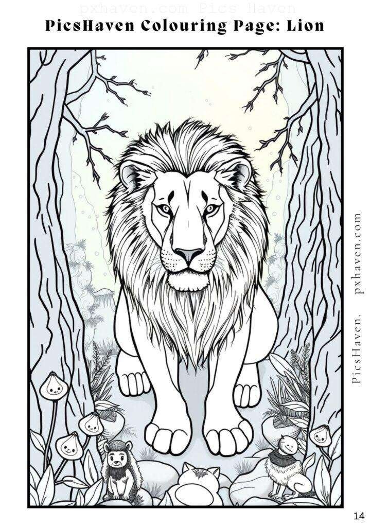 Lion coloring page for children to color and enjoy. Full HD. Drawing and colouring. Free download and print.