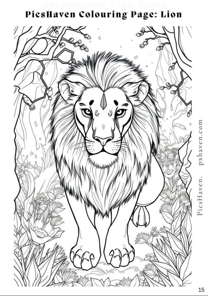 Lion coloring page for children to color and enjoy. Full HD. Drawing and colouring. Free download and print.