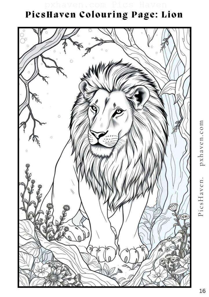 Lion coloring page for children to color and enjoy. Full HD. Drawing and colouring. Free download and print.