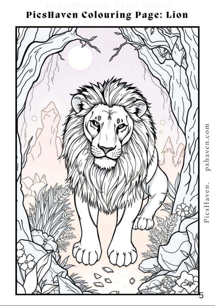 Lion coloring page for children to color and enjoy. Full HD. Drawing and colouring. Free download and print.