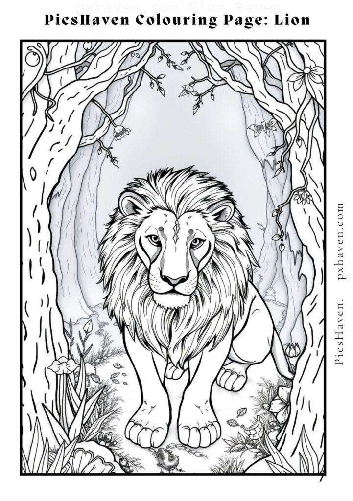 Lion coloring page for children to color and enjoy. Full HD. Drawing and colouring. Free download and print.
